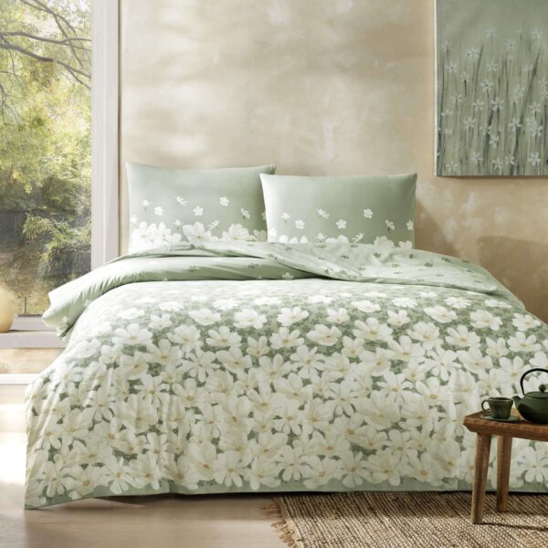 Taç Liles Ranforce Single Bed Sheet Set in Green