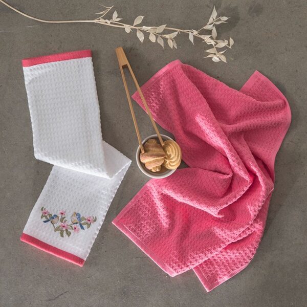 Taç Hazel Cotton 2-Piece Kitchen Towel Set Pink