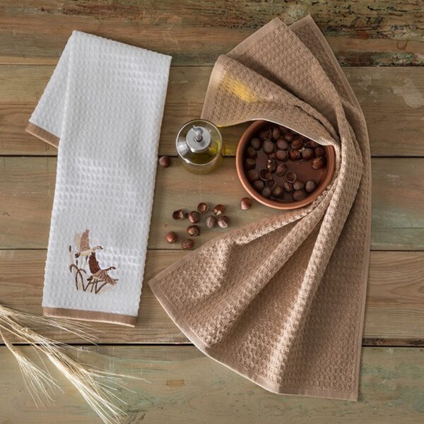 Taç Stork Cotton 2-Piece Kitchen Towel Set Beige