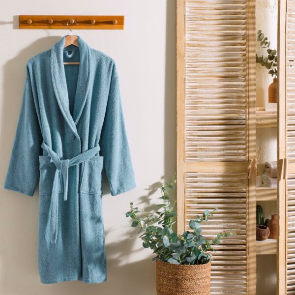 Taç Cotton Shawl Bathrobe Blue